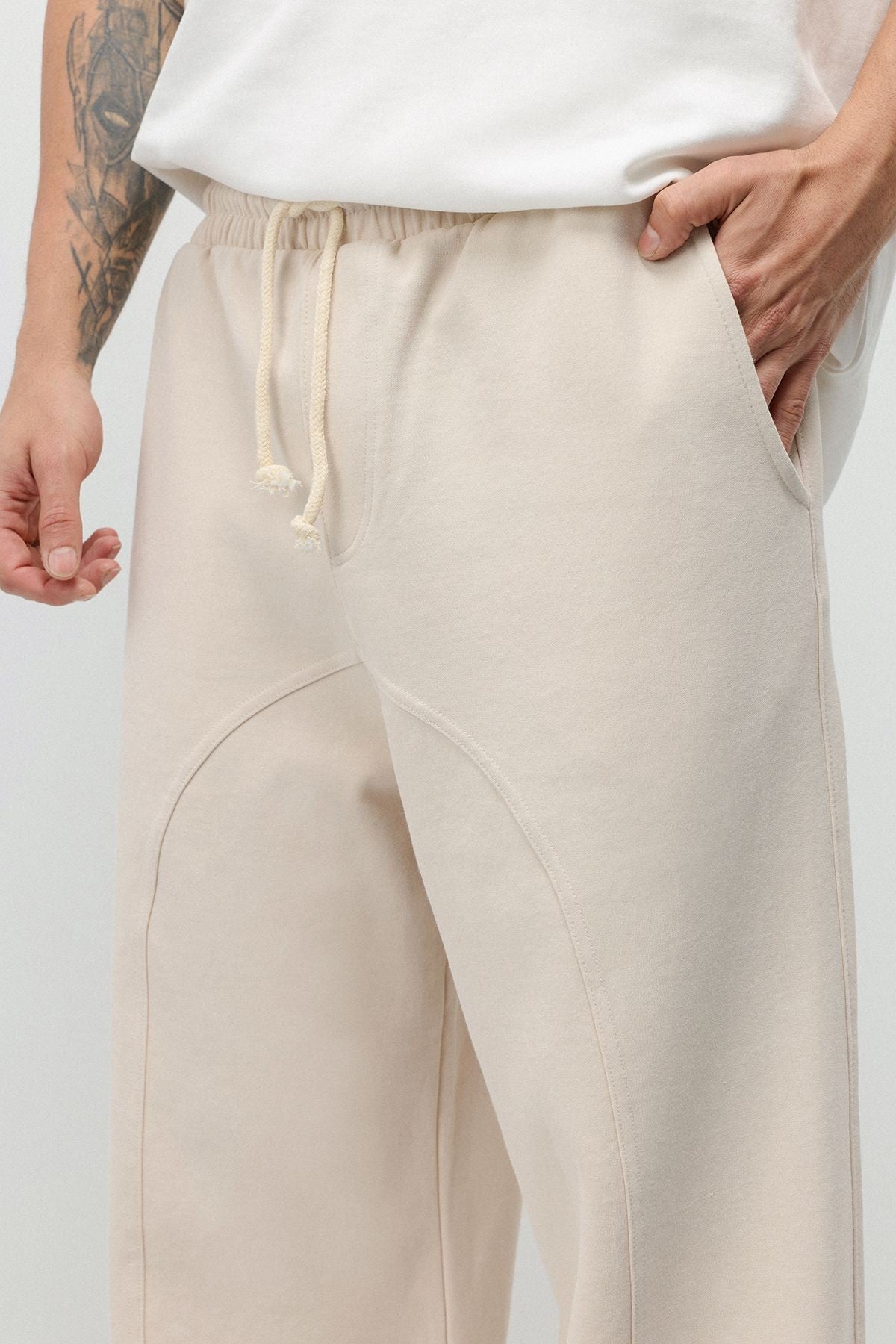 Baggy Sweatpants with Stitched Details, Machine Washable