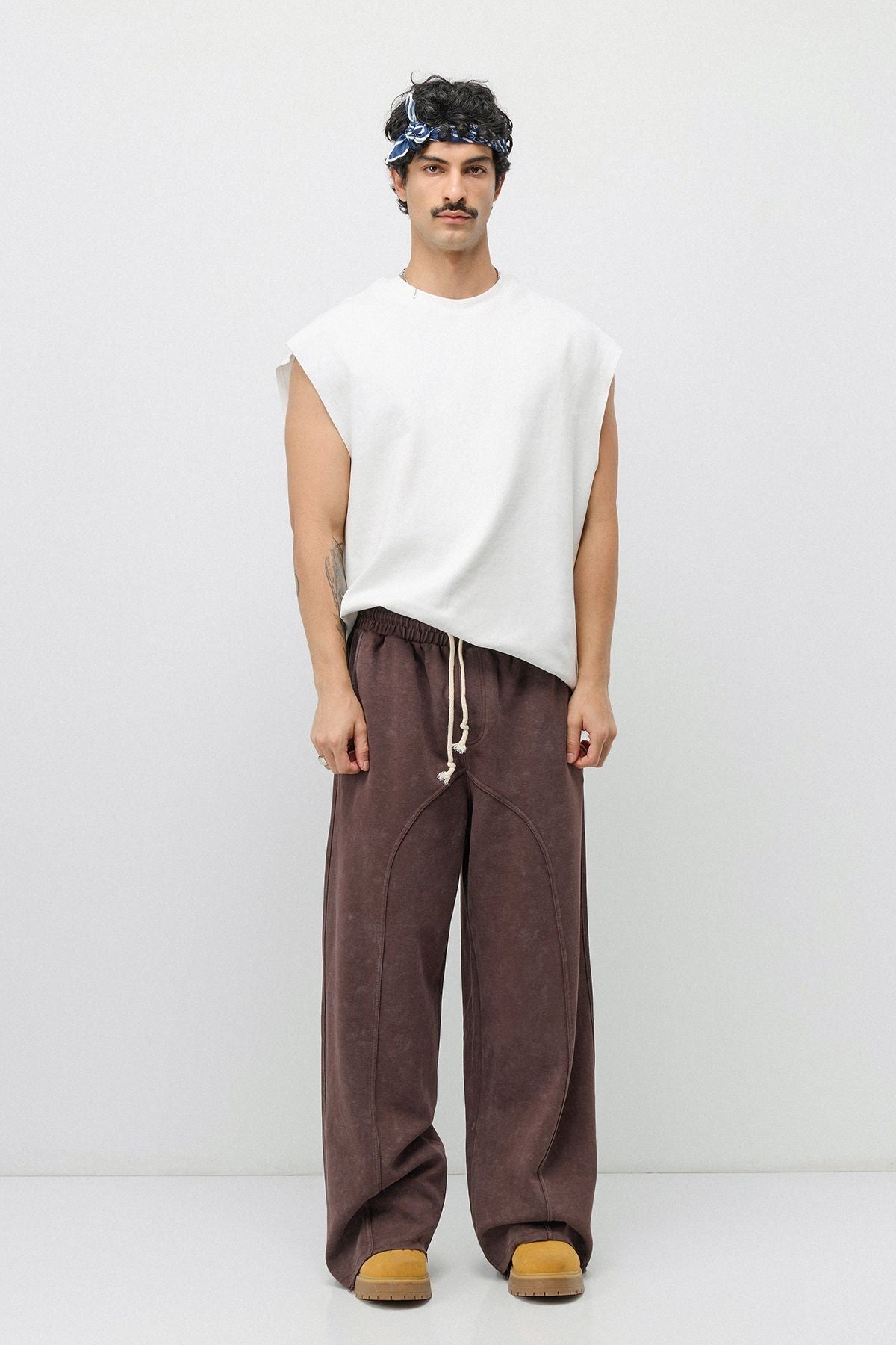 Baggy Sweatpants with Stitched Details, Machine Washable
