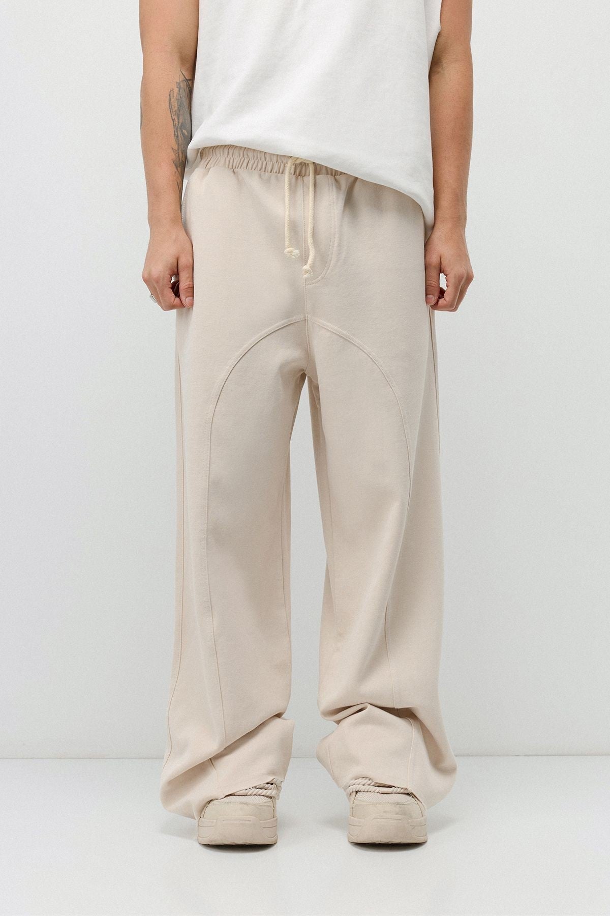 Baggy Sweatpants with Stitched Details, Machine Washable