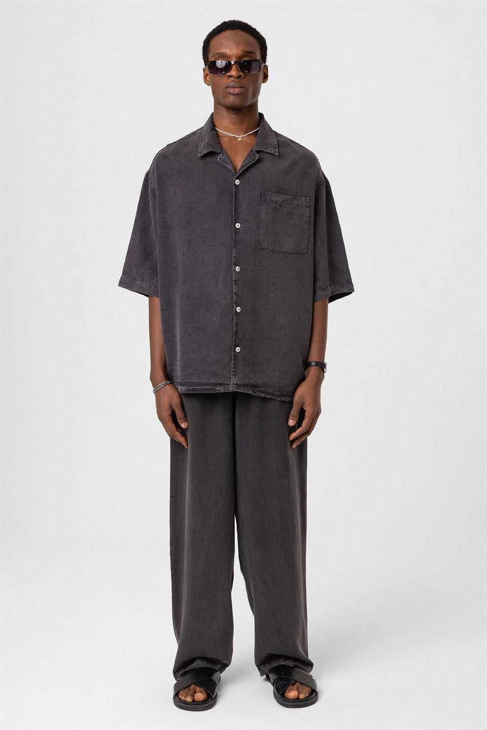 Machine-Washable Lyocell Fabric Top and Bottom Set
