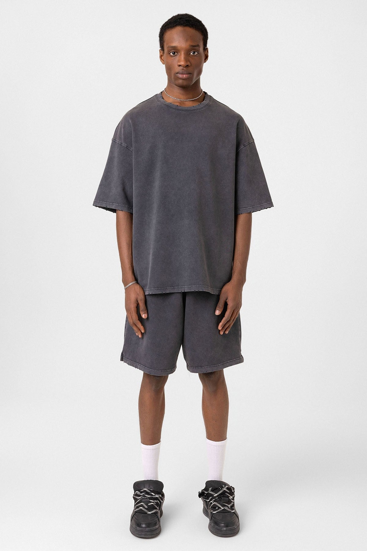 Basic Washed Oversized Shorts Set