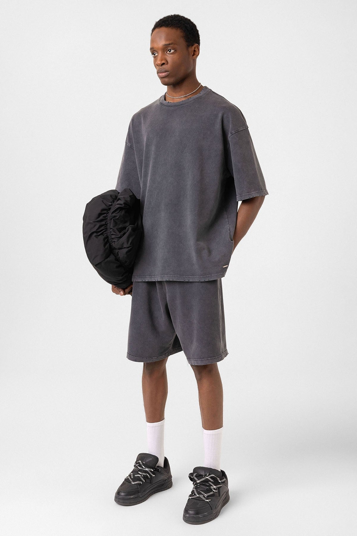 Basic Washed Oversized Shorts Set