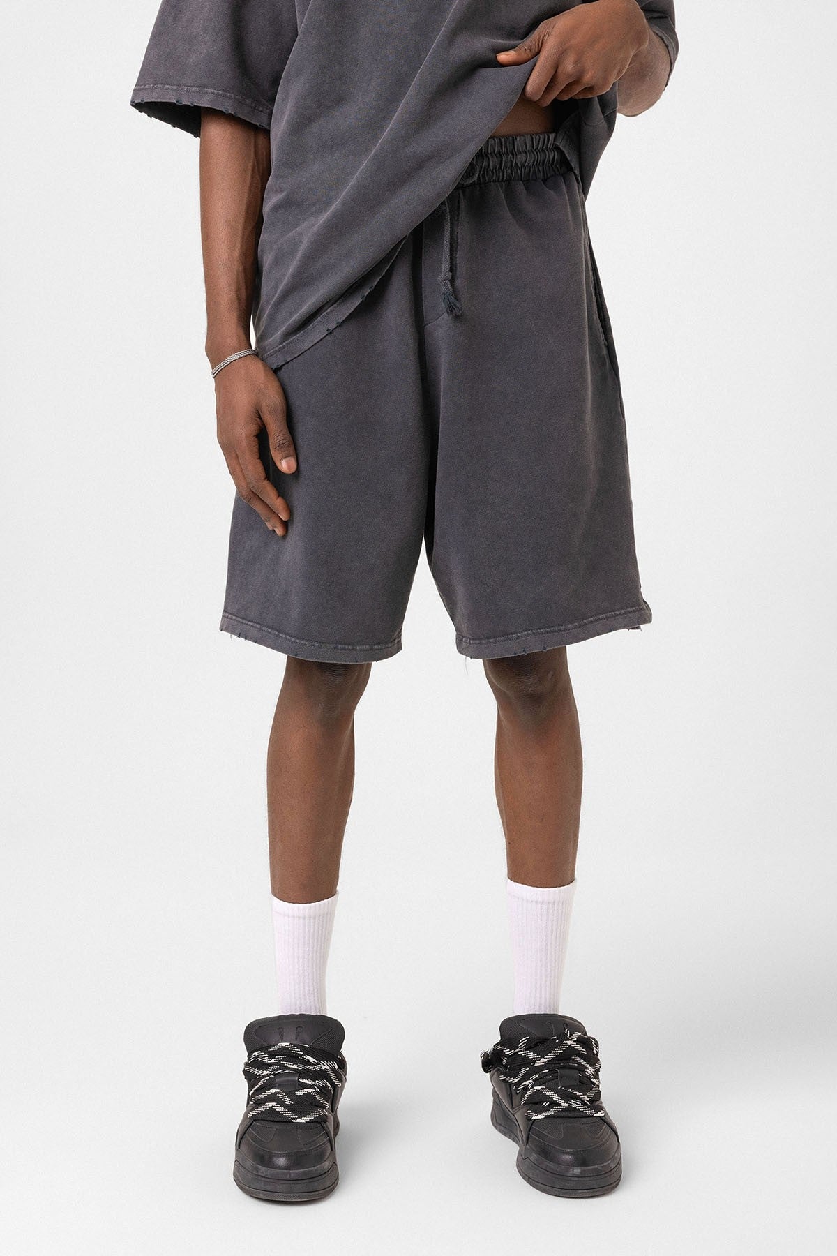 Basic Washed Oversized Shorts Set