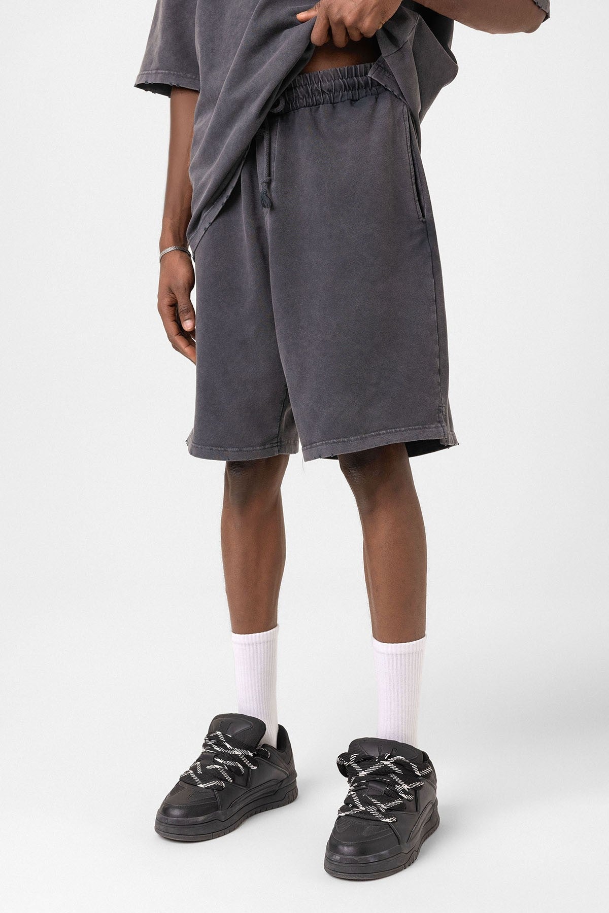Basic Washed Oversized Shorts Set