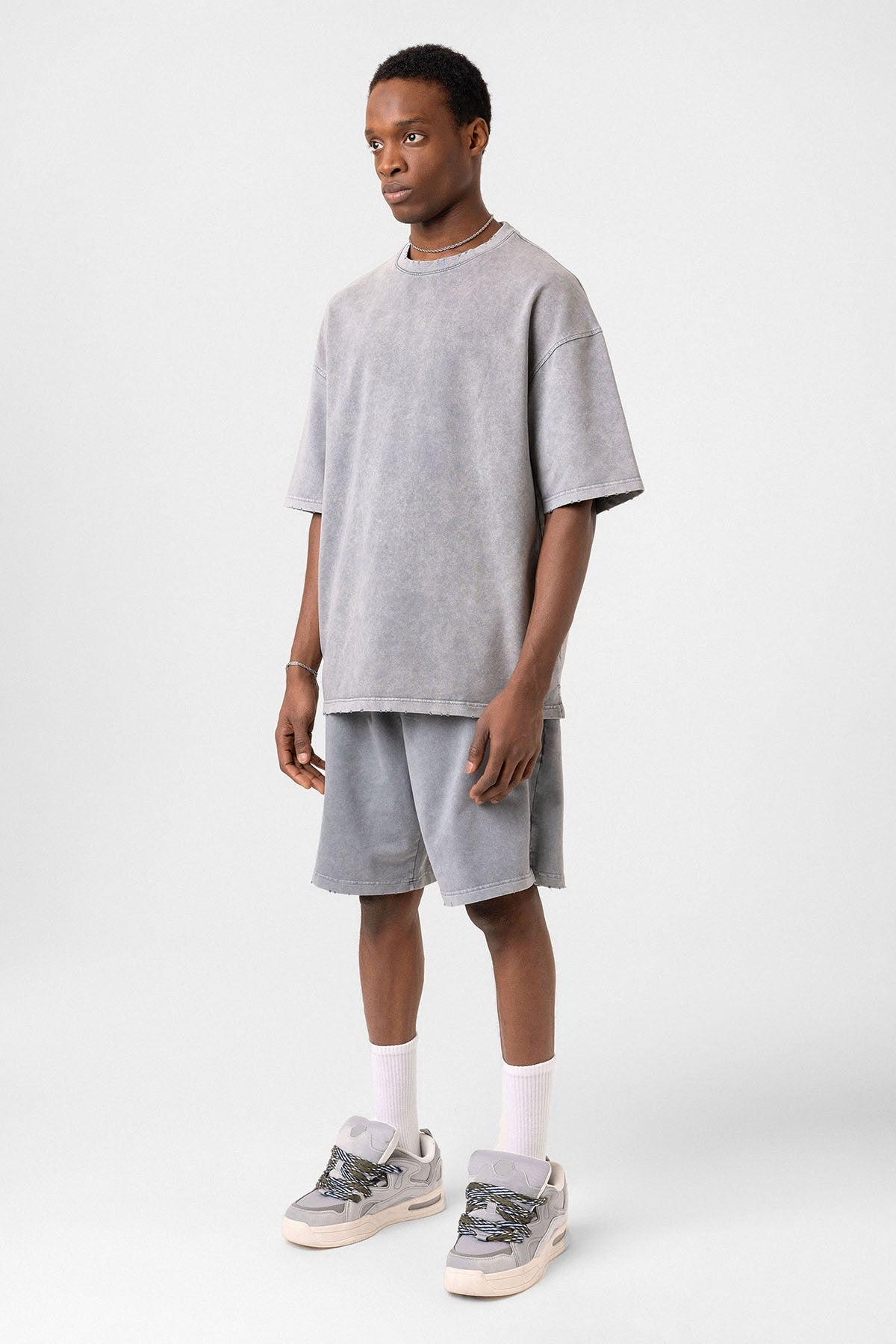 Basic Washed Oversized Shorts Set