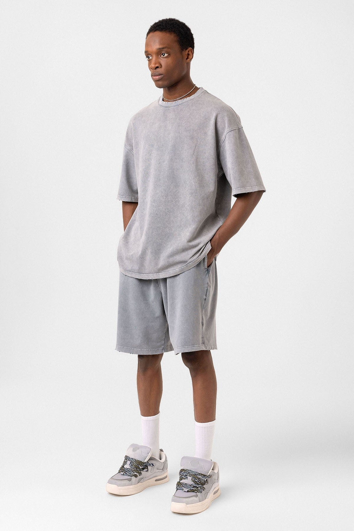 Basic Washed Oversized Shorts Set