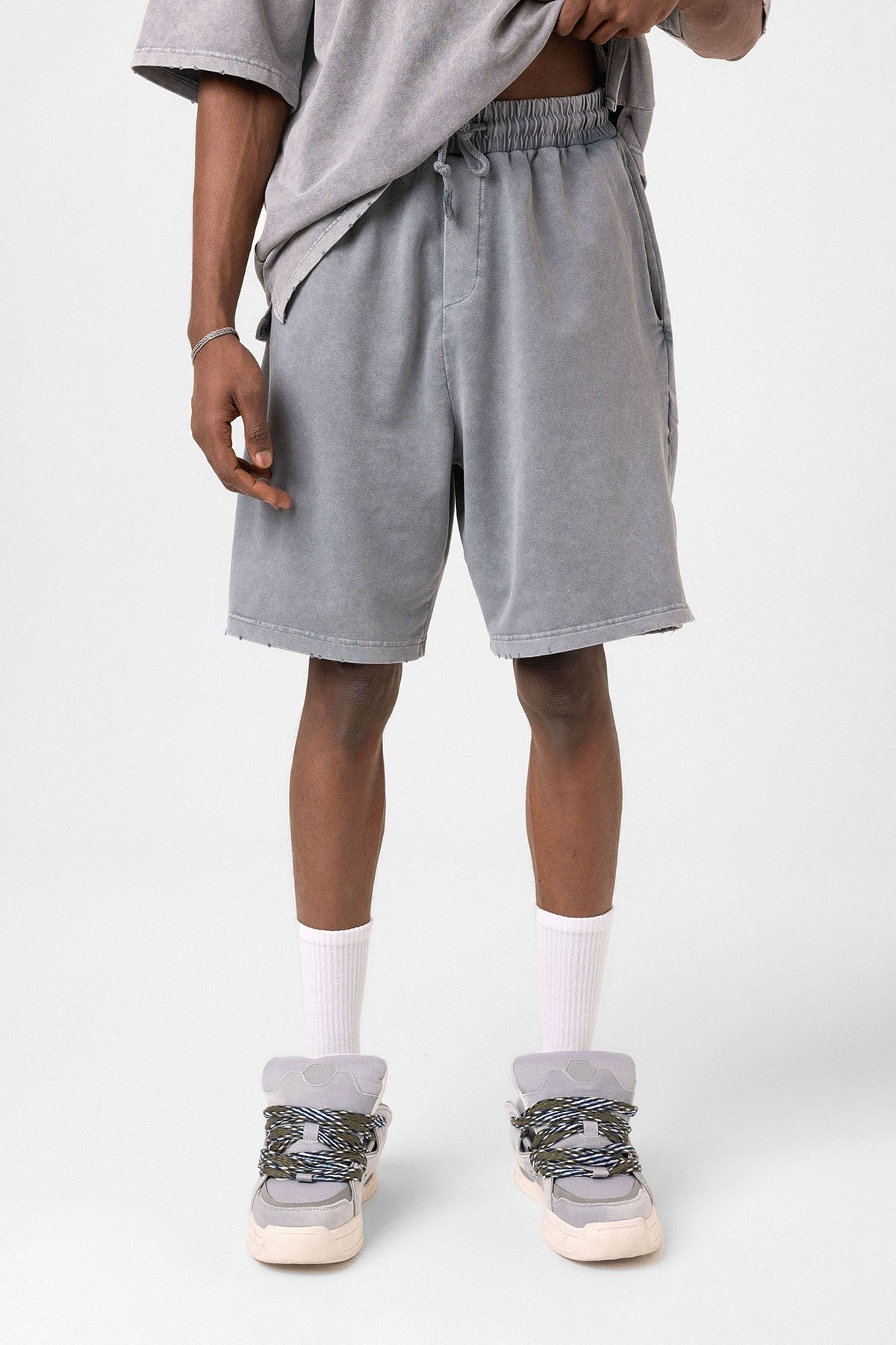 Basic Washed Oversized Shorts Set