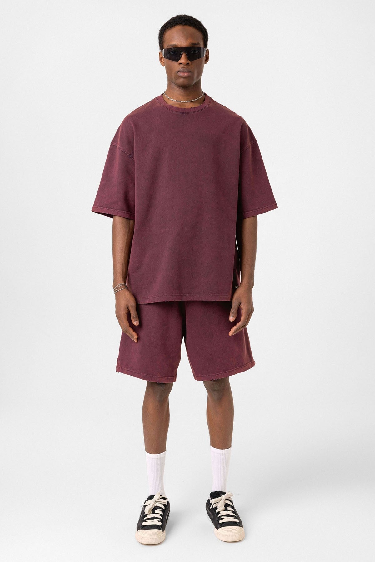 Basic Washed Oversized Shorts Set