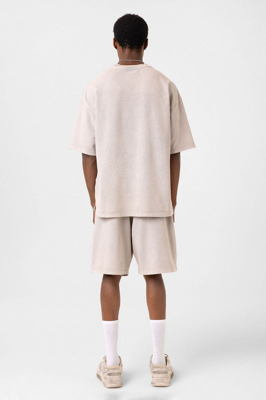 Basic Washed Oversized Shorts Set
