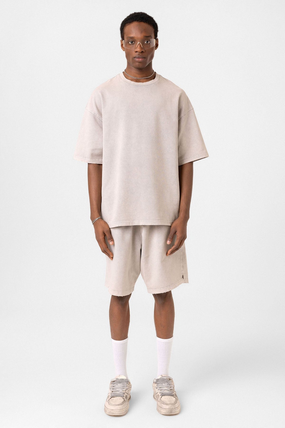 Basic Washed Oversized Shorts Set