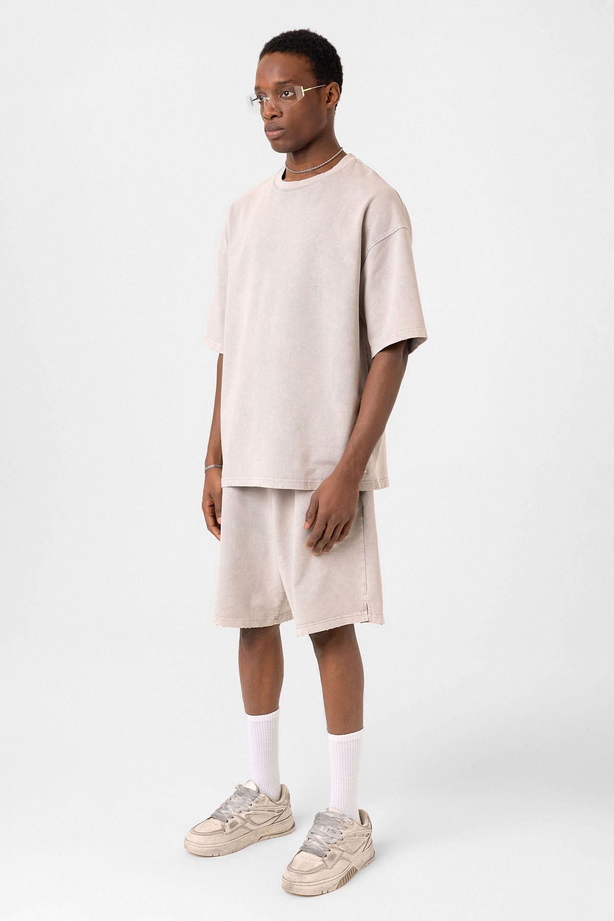 Basic Washed Oversized Shorts Set
