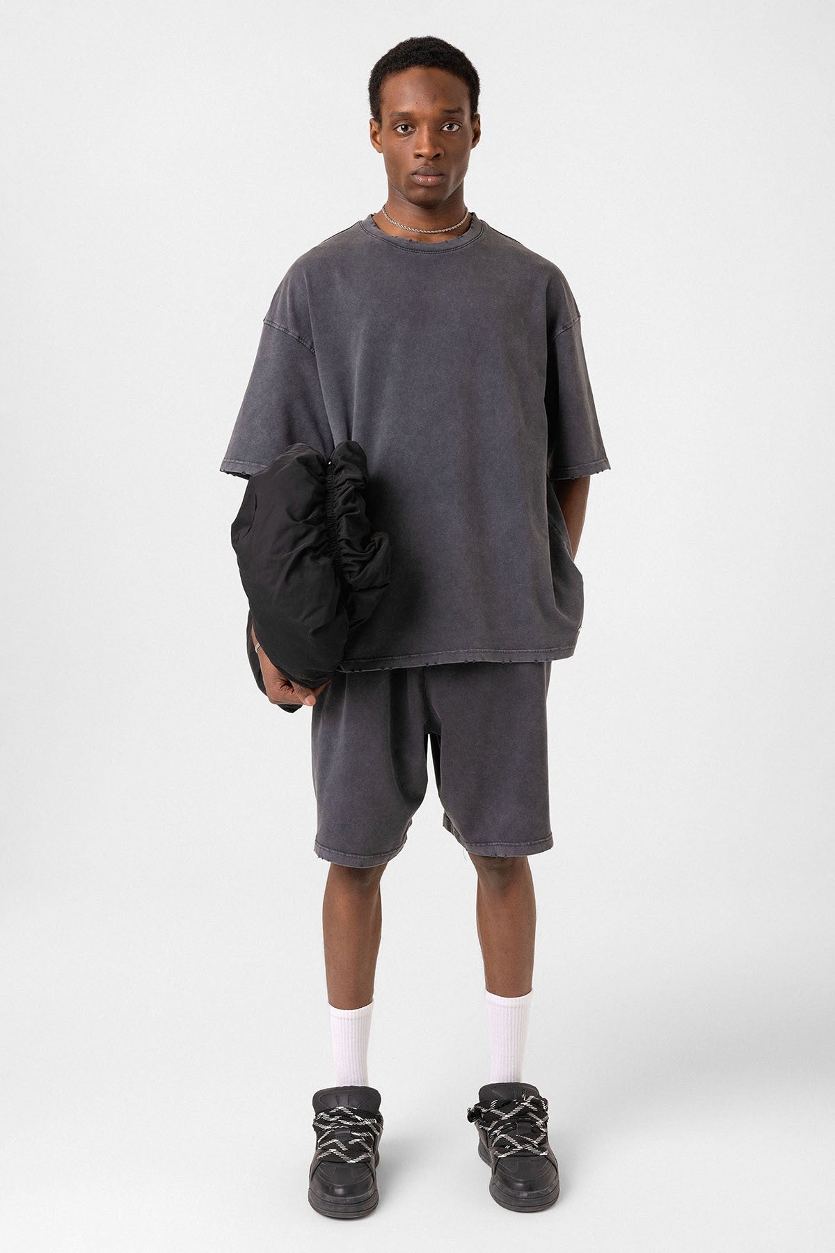 Basic Washed Oversized Shorts Set