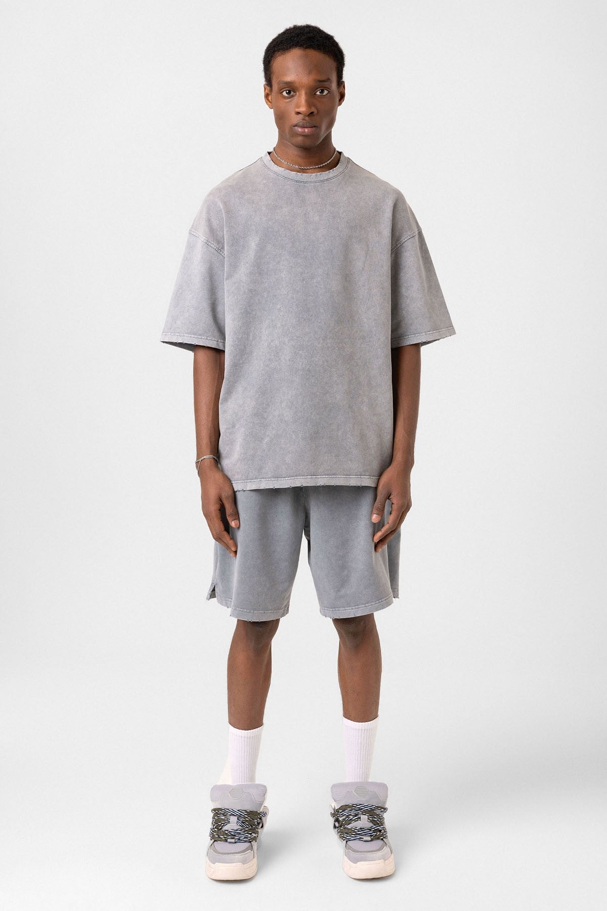 Basic Washed Oversized Shorts Set
