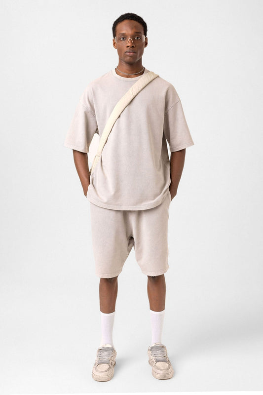Basic Washed Oversized Shorts Set