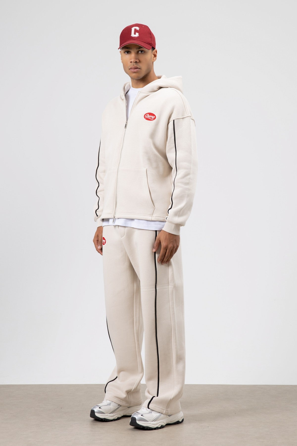 Oversized Sweatsuit Set with Stripe Details