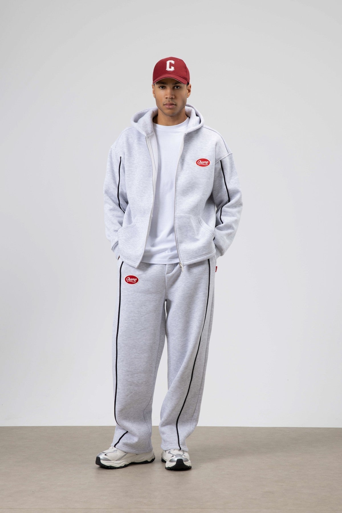 Oversized Sweatsuit Set with Stripe Details