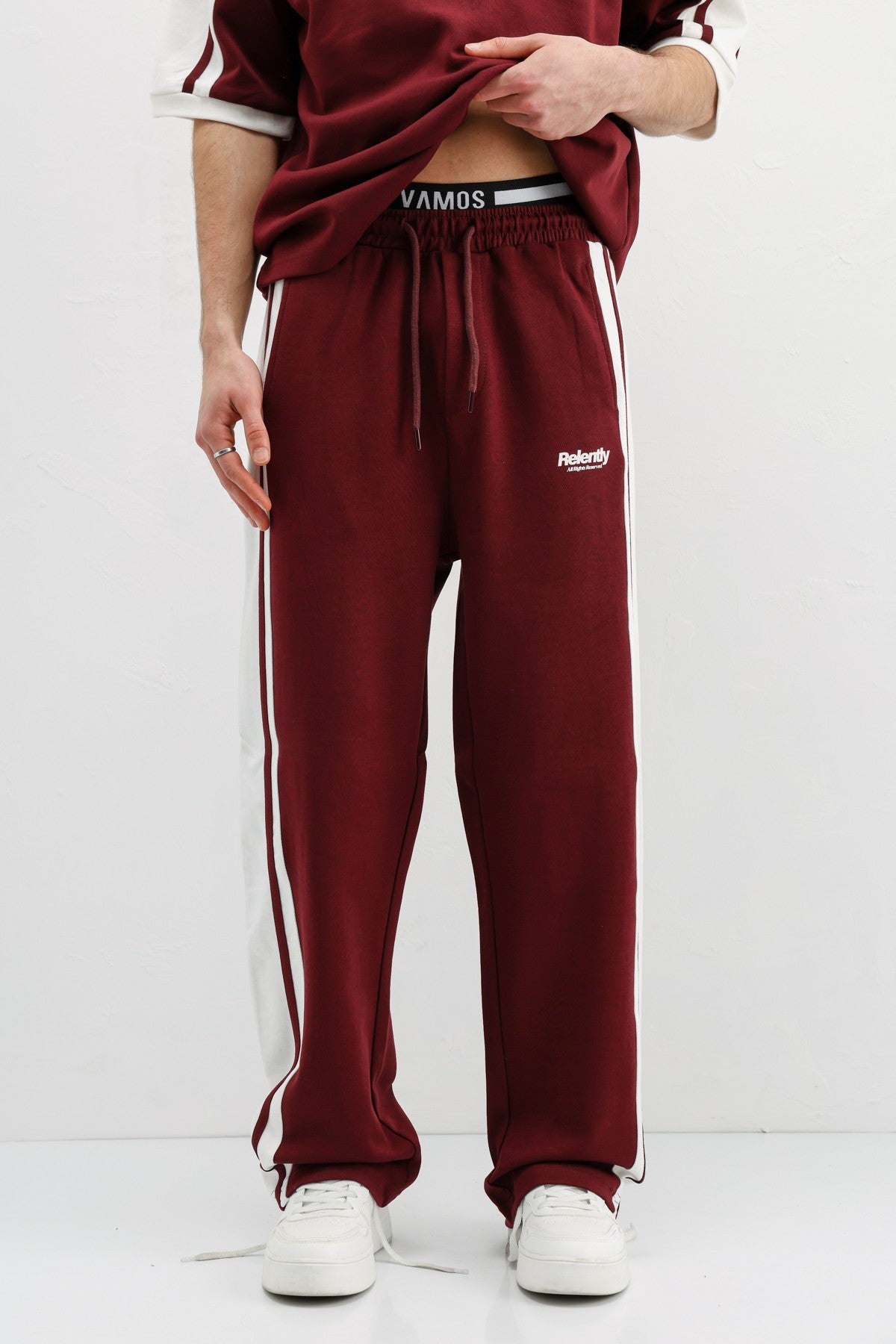 Oversized Printed Sweatsuit Set, Burgundy
