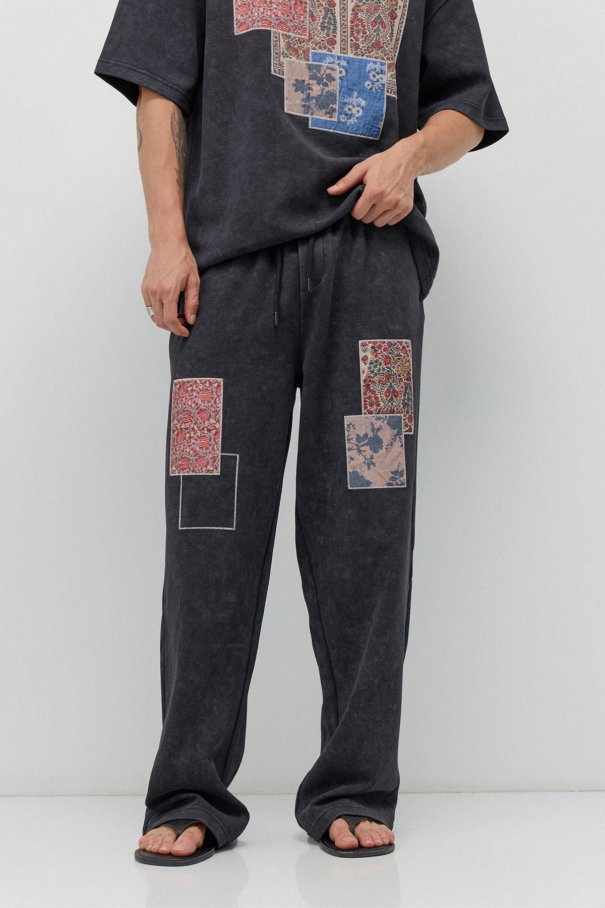 Oversized Printed Sweatsuit Set, Black