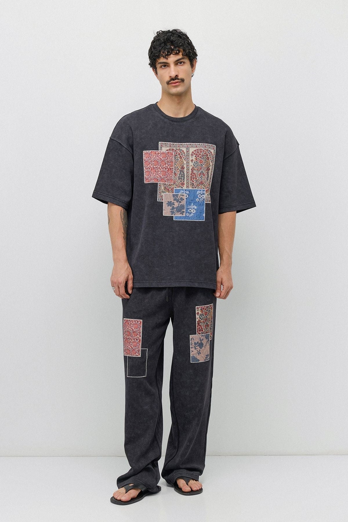 Oversized Printed Sweatsuit Set, Black