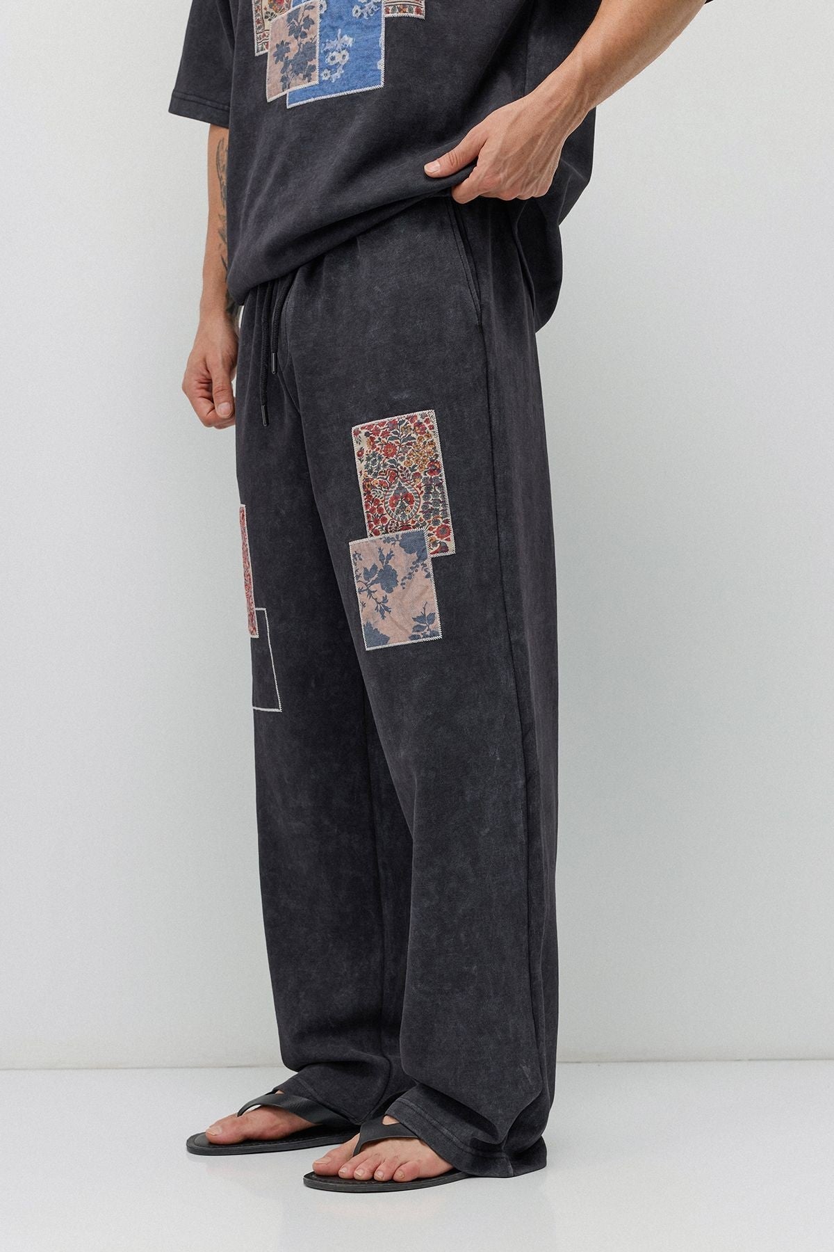 Oversized Printed Sweatsuit Set, Black