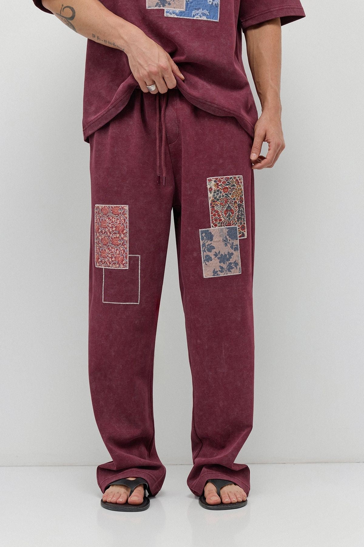 Oversized Printed Sweatsuit Set, Burgundy