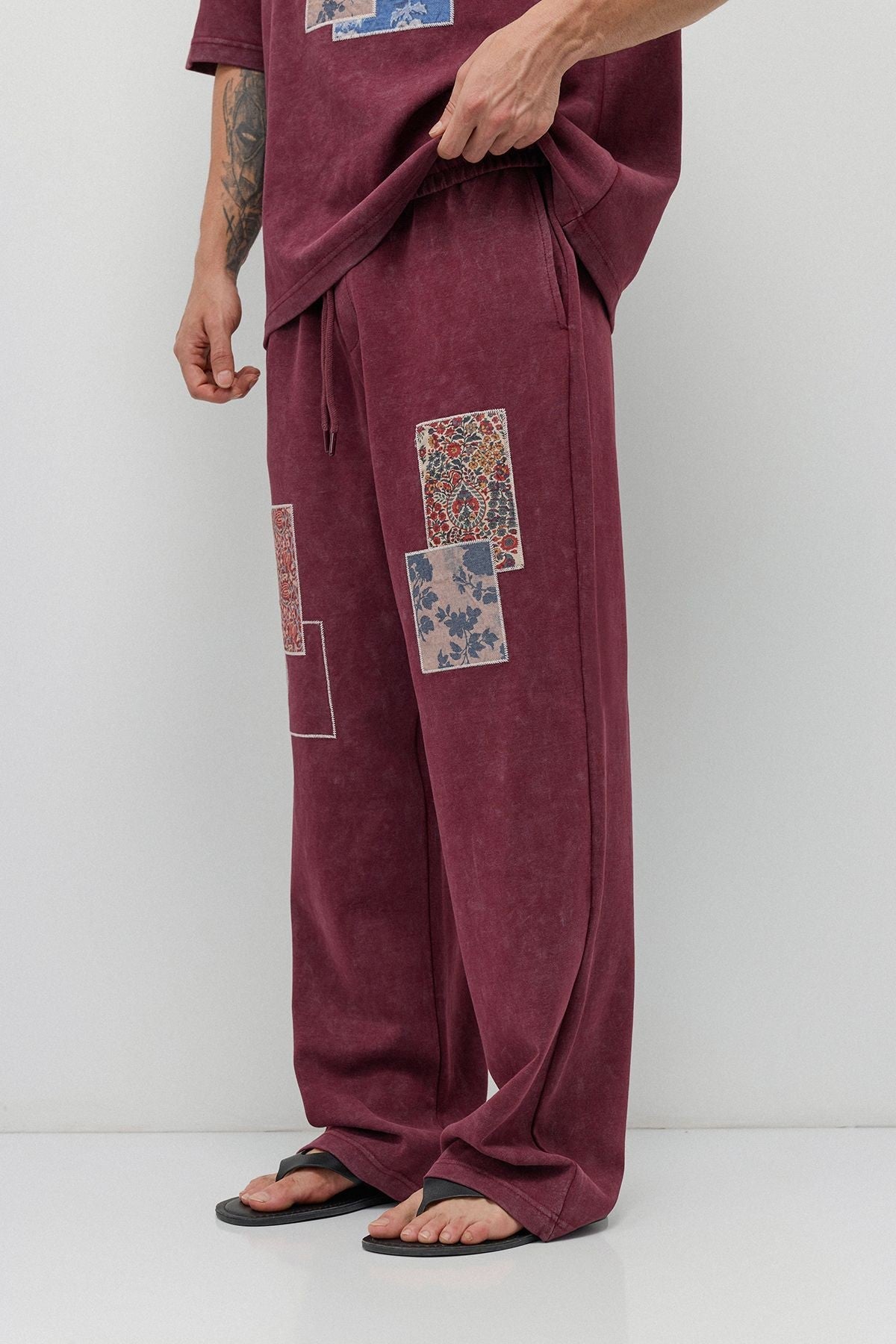 Oversized Printed Sweatsuit Set, Burgundy