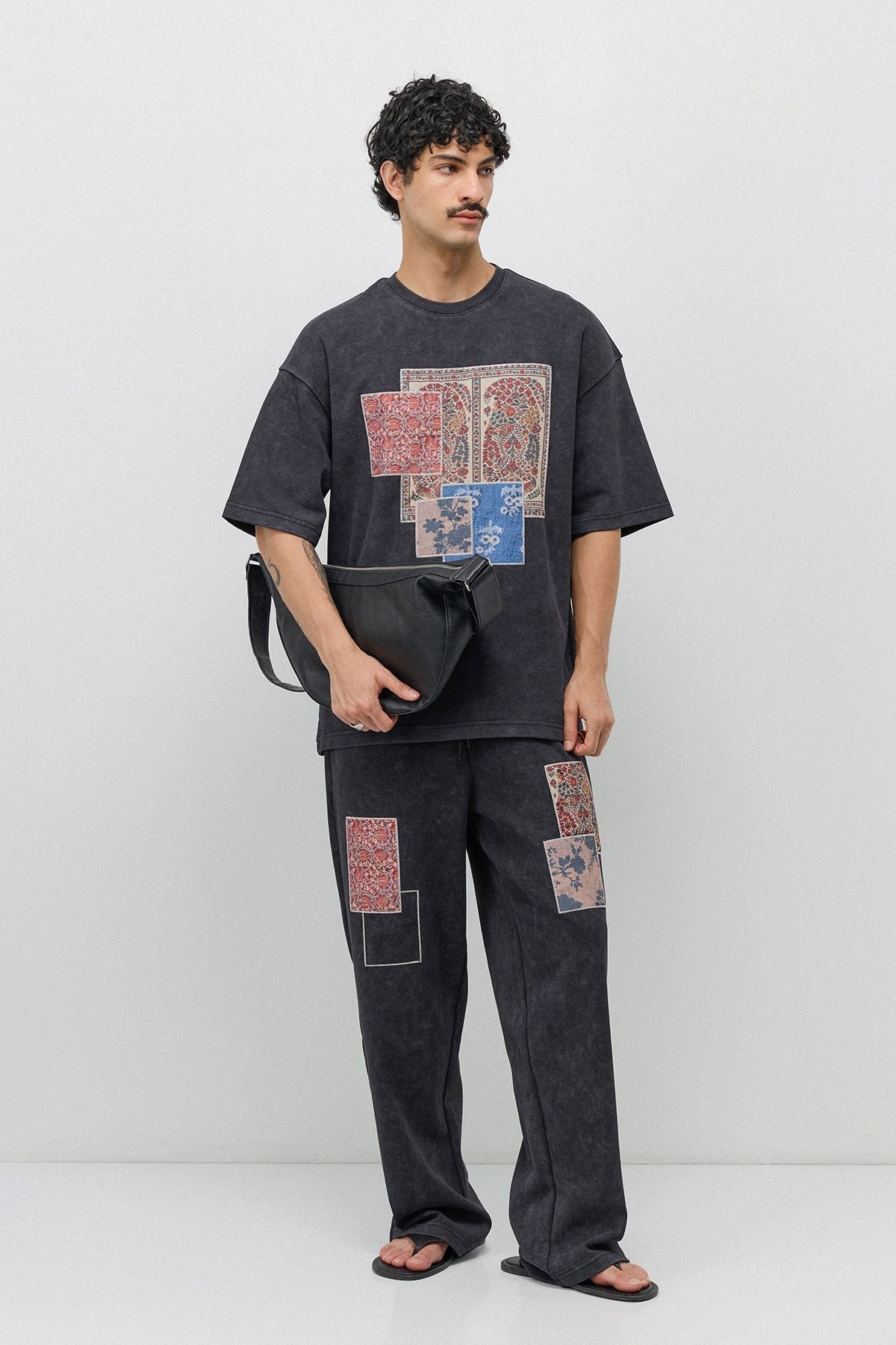 Oversized Printed Sweatsuit Set, Black