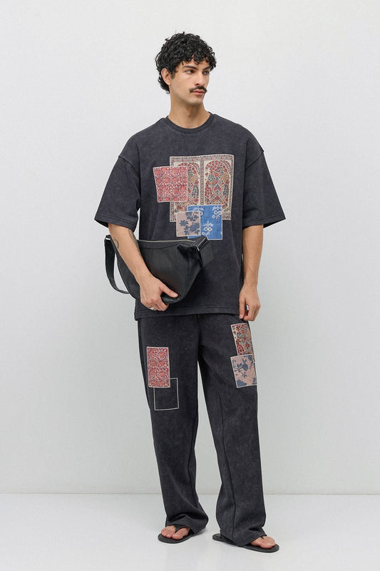 Oversized Printed Sweatsuit Set, Black
