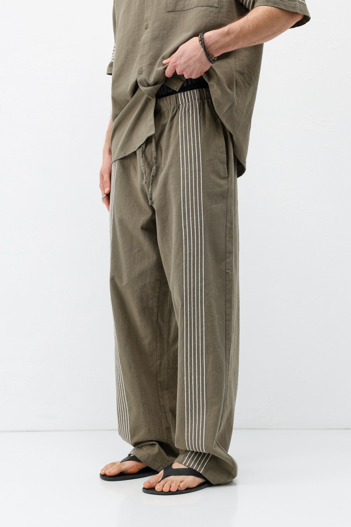 Oversized Linen Set with Striped Details