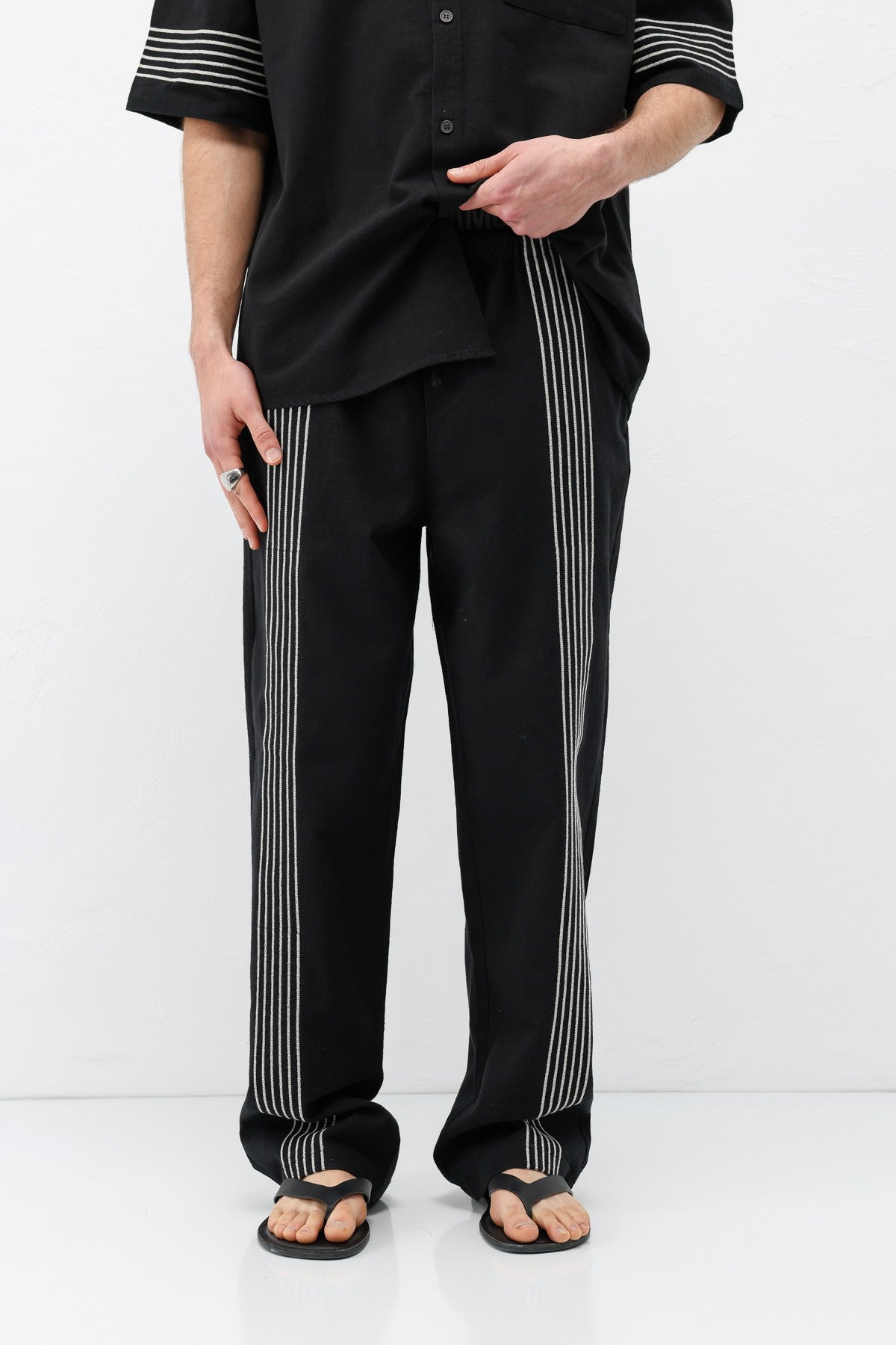 Oversized Linen Set with Striped Details