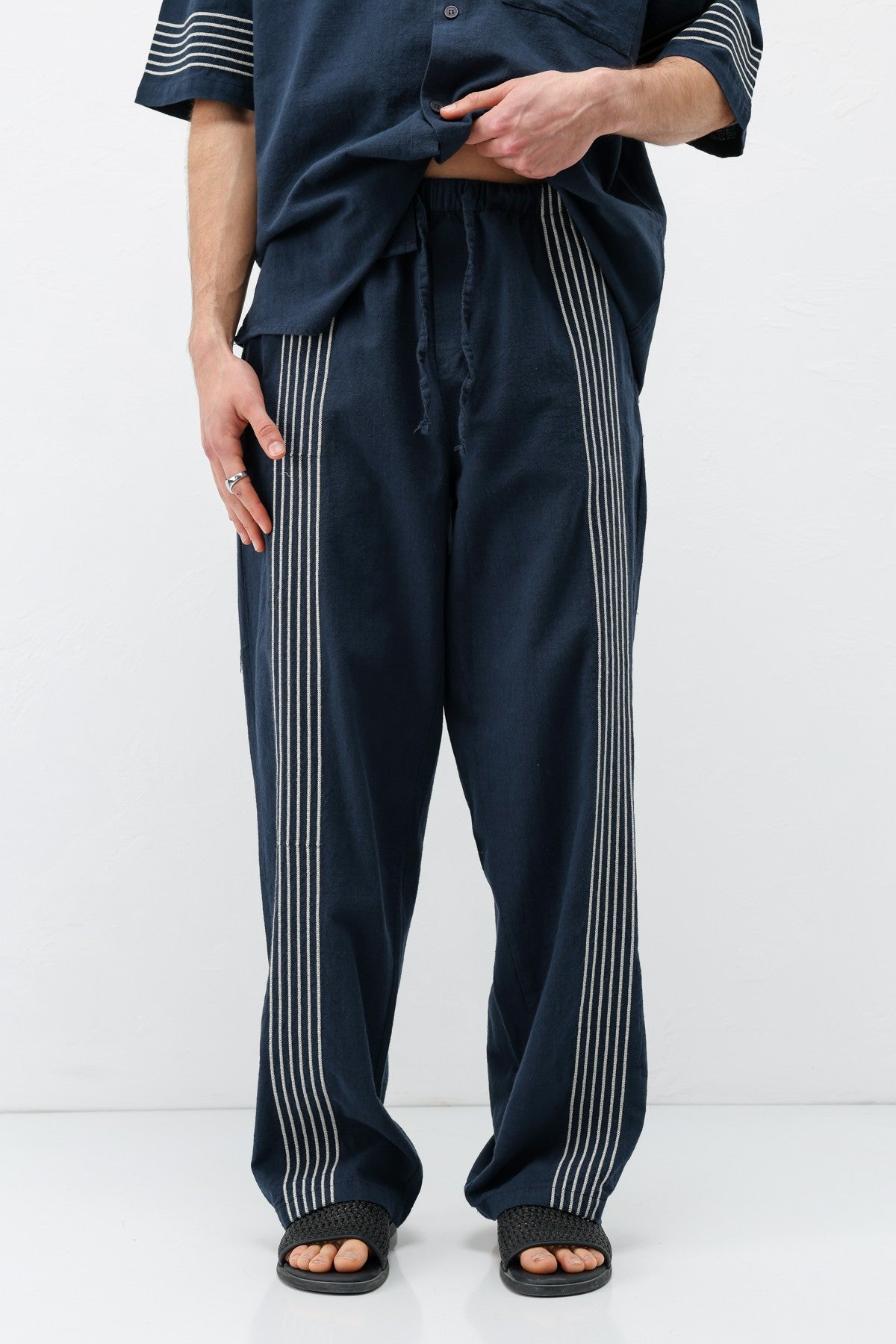 Oversized Linen Set with Striped Details