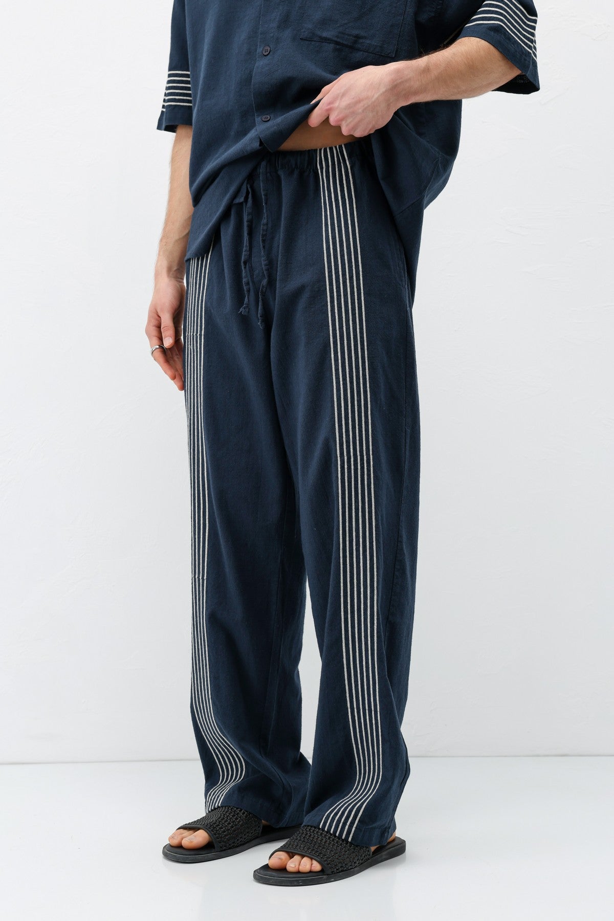 Oversized Linen Set with Striped Details