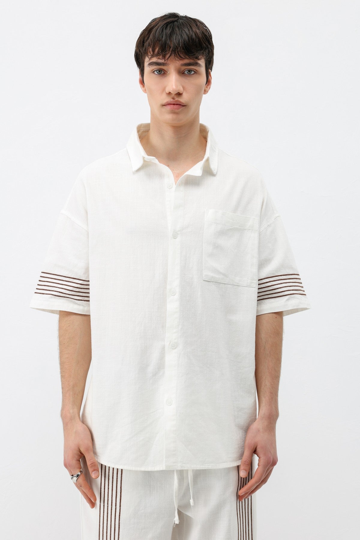 Oversized Linen Set with Striped Details