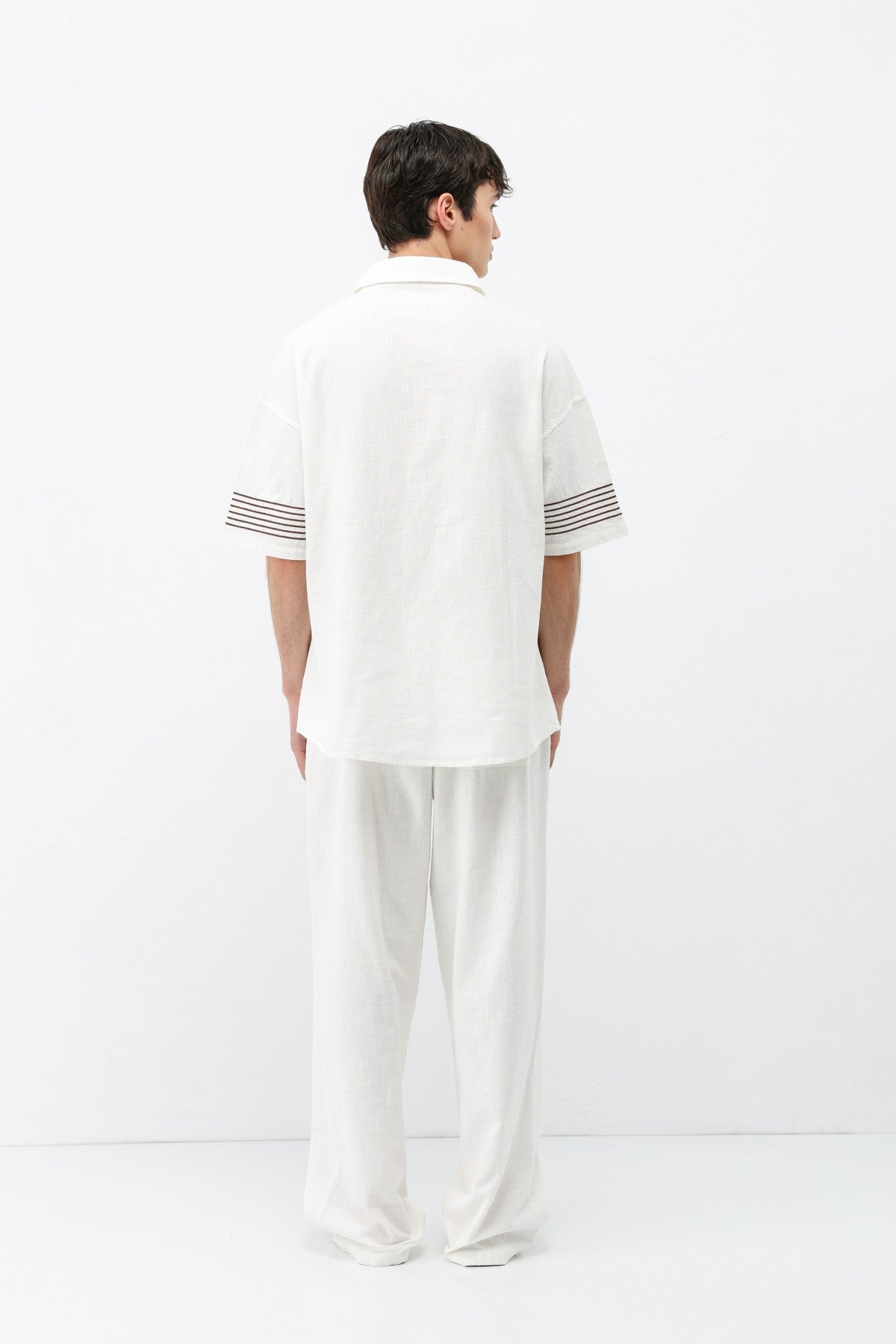 Oversized Linen Set with Striped Details