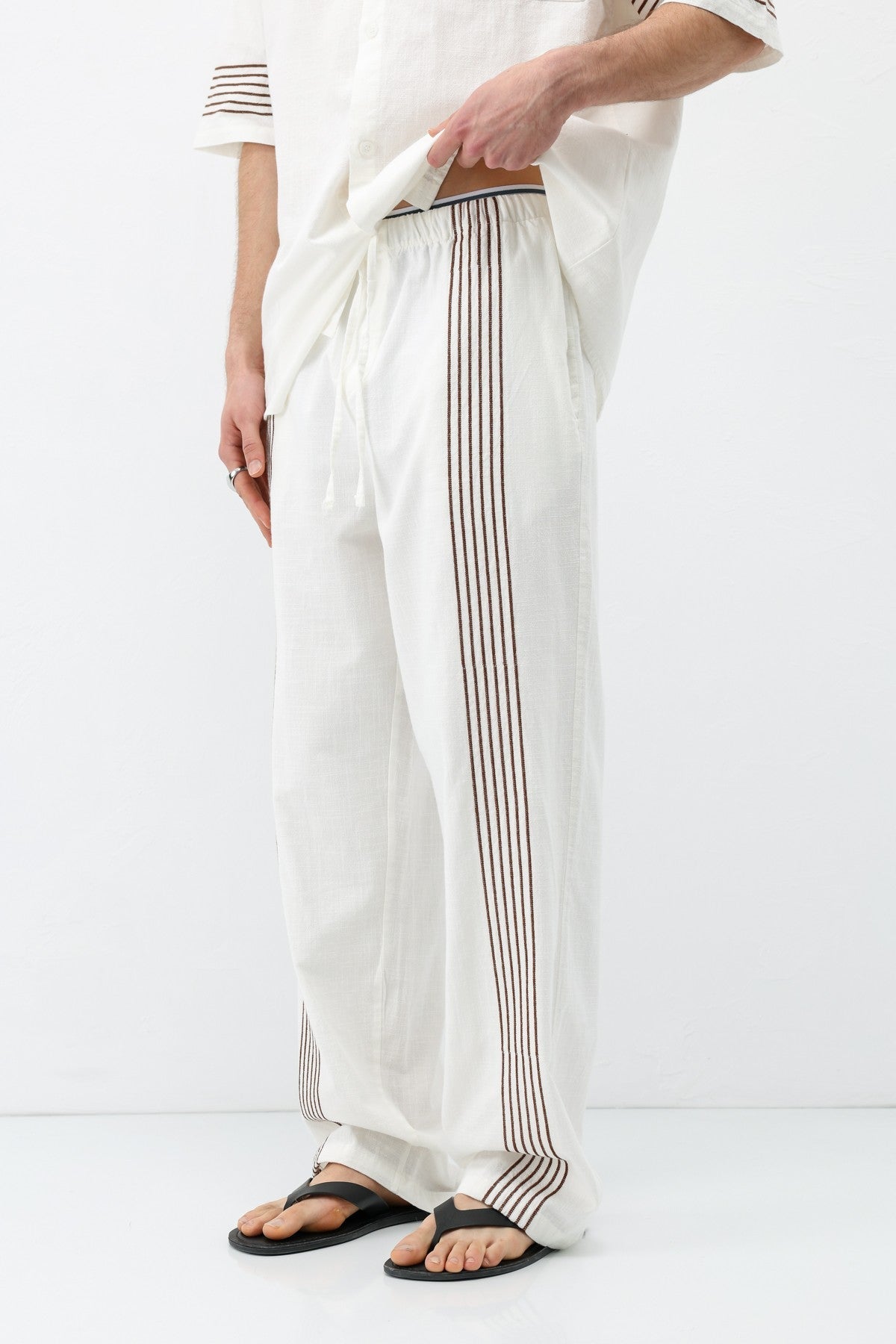 Oversized Linen Set with Striped Details