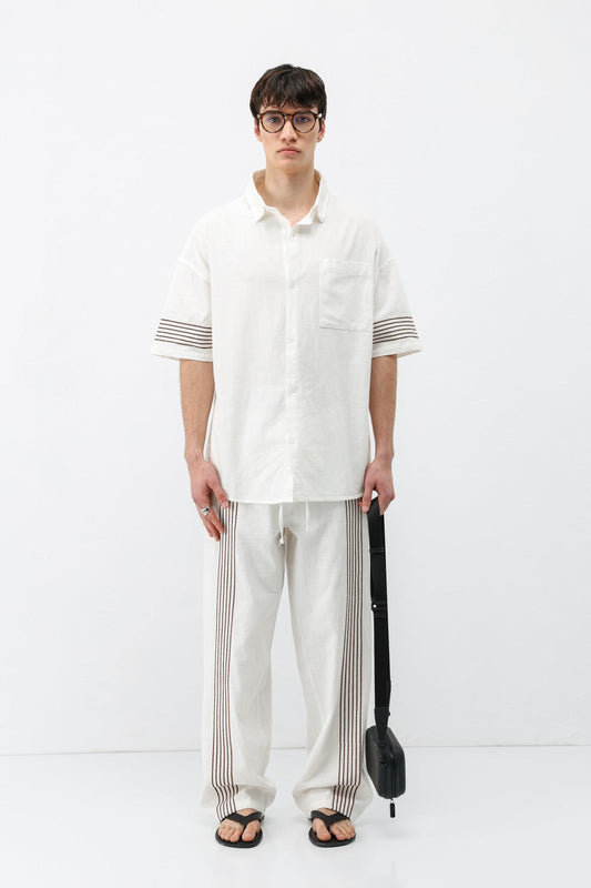 Oversized Linen Set with Striped Details