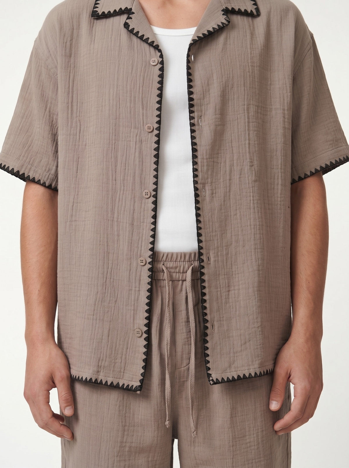 Stitched-Detail Shirt and Shorts Set