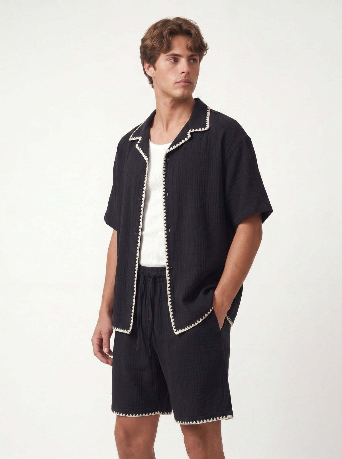 Stitched-Detail Shirt and Shorts Set