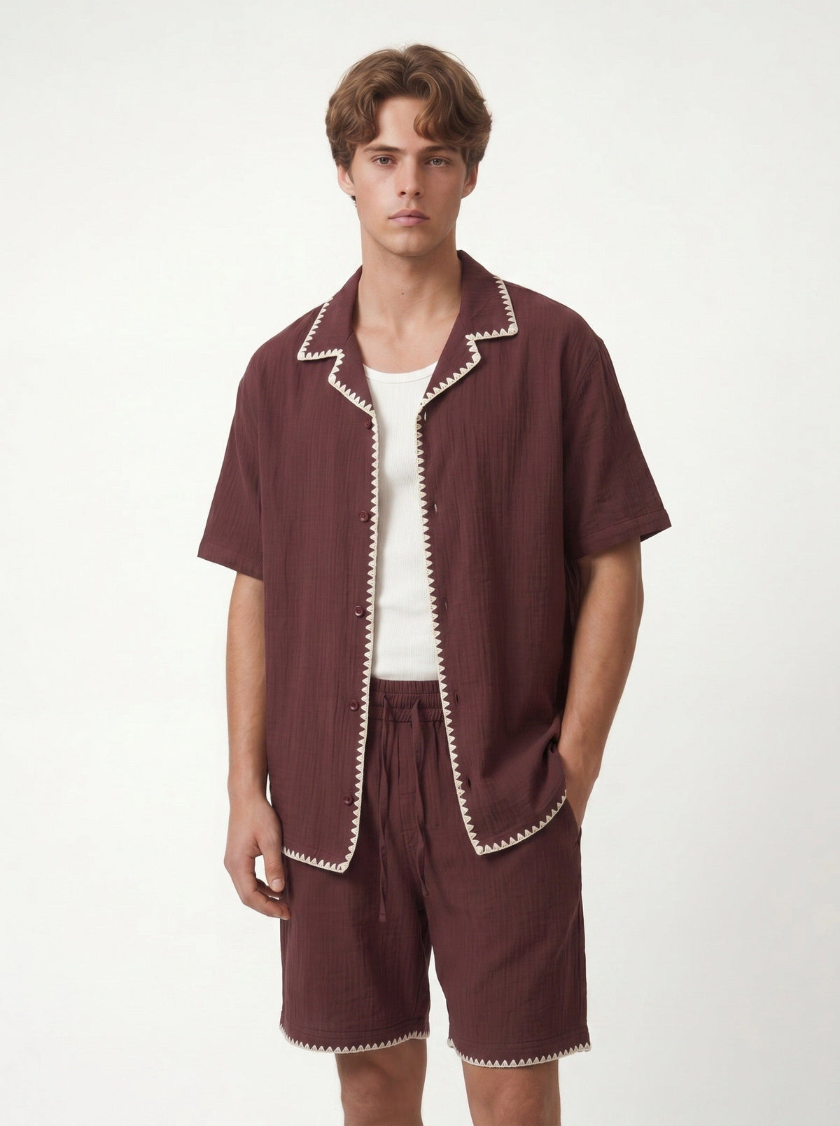 Stitched-Detail Shirt and Shorts Set