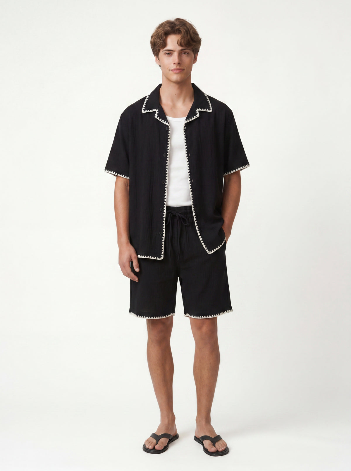 Stitched-Detail Shirt and Shorts Set
