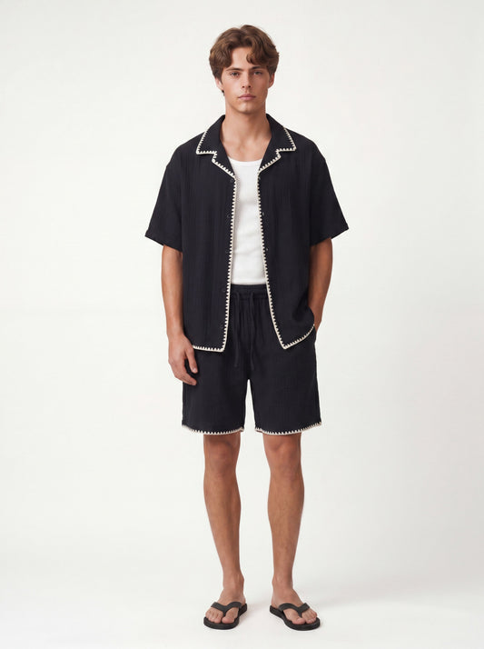 Stitched-Detail Shirt and Shorts Set