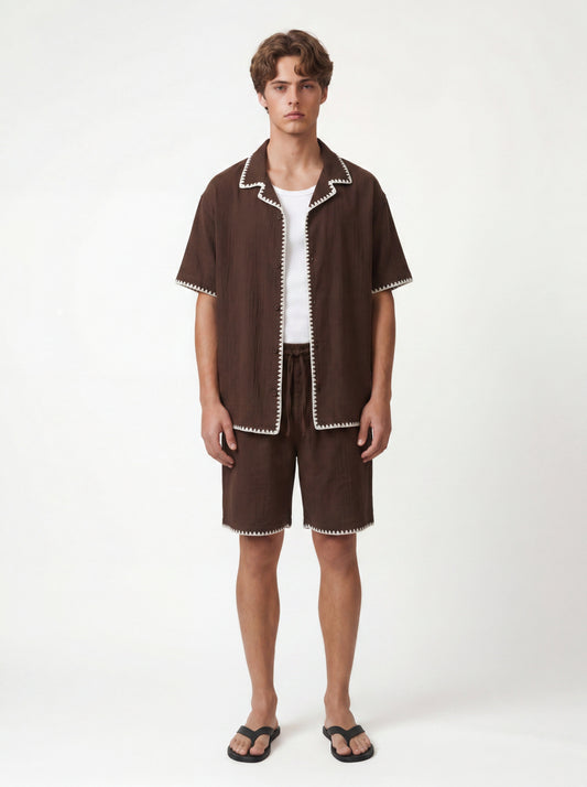 Stitched-Detail Shirt and Shorts Set