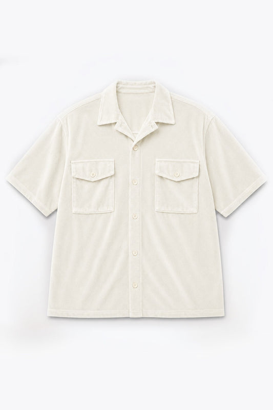 Short-Sleeved Oversized Shirt with a Suede-Like Texture